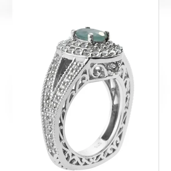 Grandidierite & Cambodian White Zircon Ring in Platinum/ Sterling Silver! Sz 5! - Picture 2 of 5